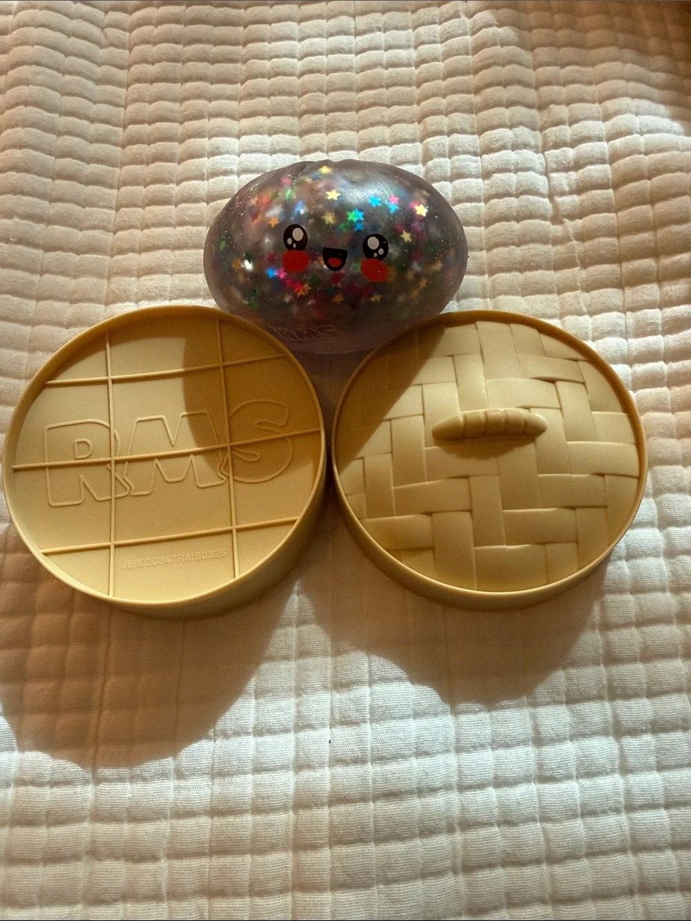 RMS rare Glitter Squishy  dumpling Toy with Tan Accessory Lids -